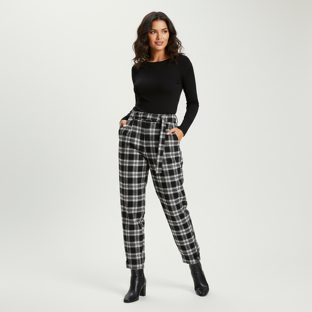 Geruite pantalon met hoge taille – Maribel