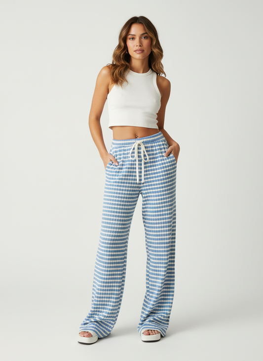 Gestreepte dames lounge broek met wijde pijpen – Mila