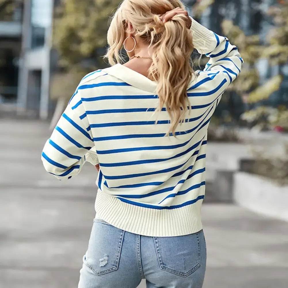 Gestreepte dames trui met kraag – Maëlys