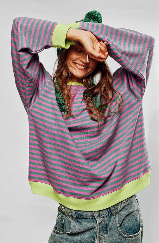 Gestreepte oversized trui met kleuraccenten