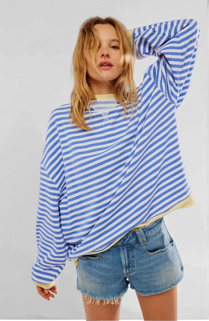 Gestreepte oversized trui met kleuraccenten