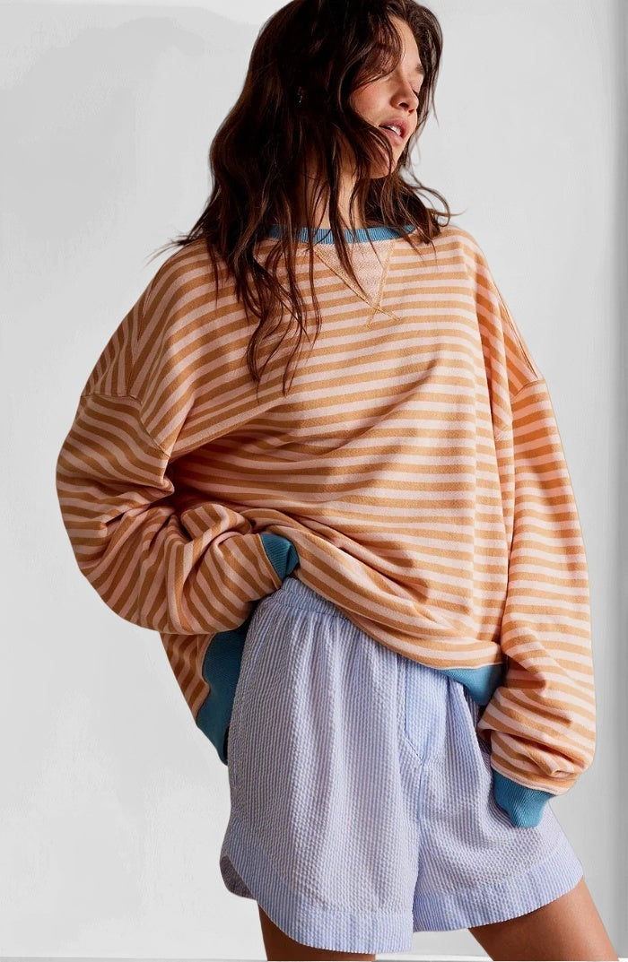 Gestreepte oversized trui met kleuraccenten