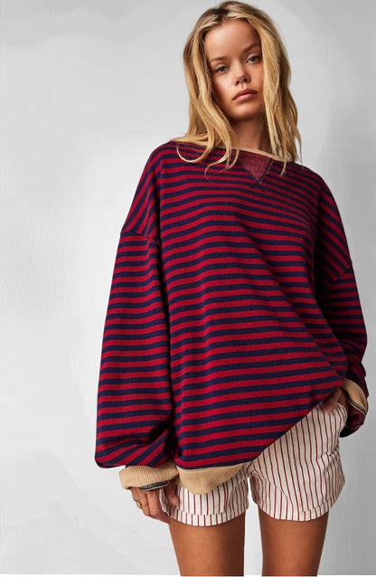 Gestreepte oversized trui met kleuraccenten