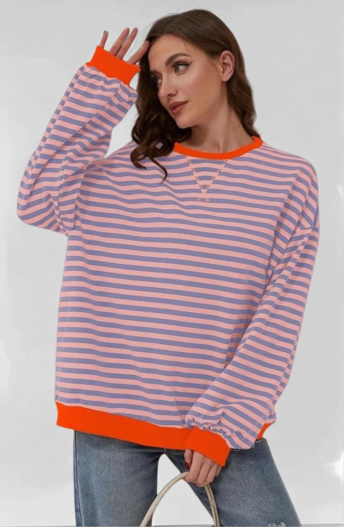 Gestreepte oversized trui met kleuraccenten