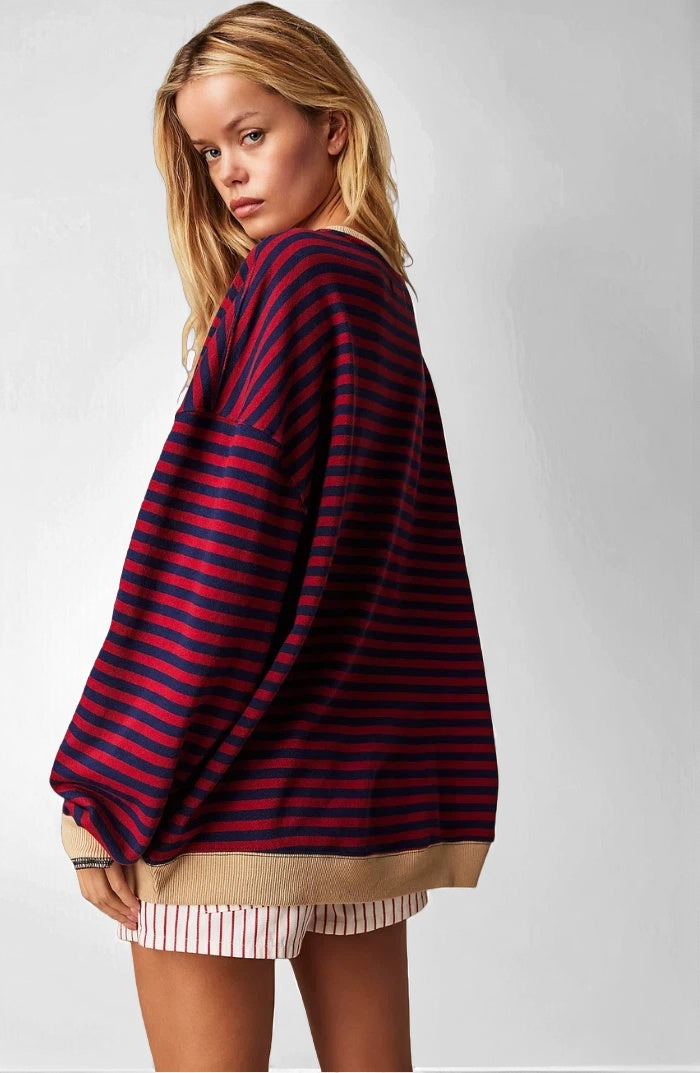 Gestreepte oversized trui met kleuraccenten