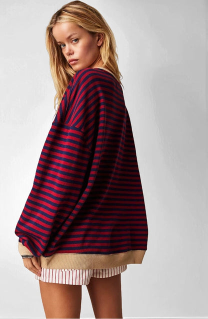 Gestreepte oversized trui met kleuraccenten