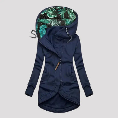 Getailleerde dames winterjas met capuchon en florale voering