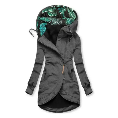 Getailleerde dames winterjas met capuchon en florale voering