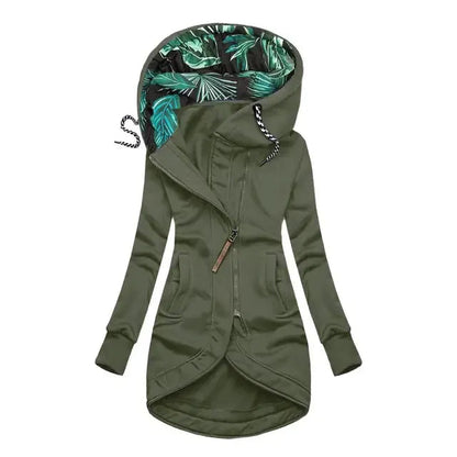 Getailleerde dames winterjas met capuchon en florale voering