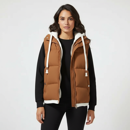 Gevoerde dames bodywarmer met capuchon – Mara