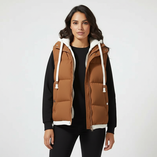 Gevoerde dames bodywarmer met capuchon – Mara