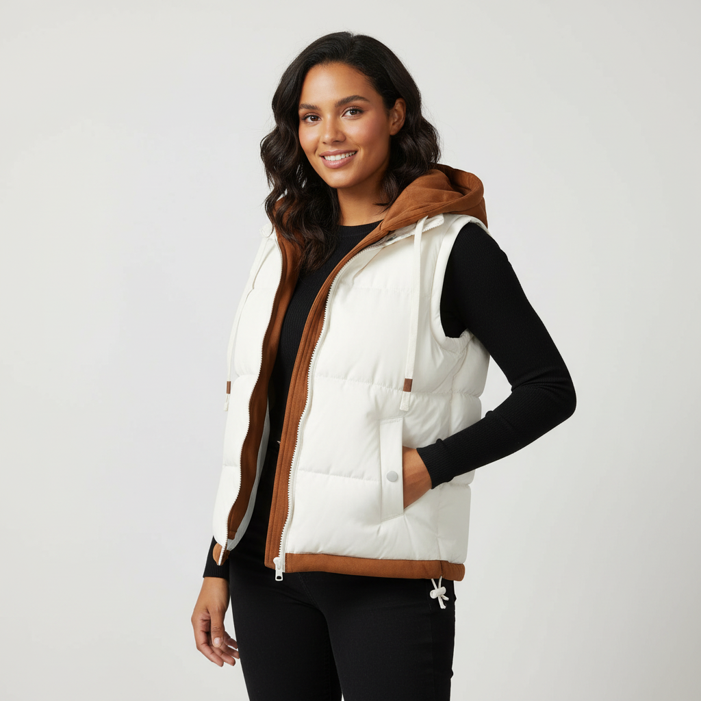 Gevoerde dames bodywarmer met capuchon – Mara