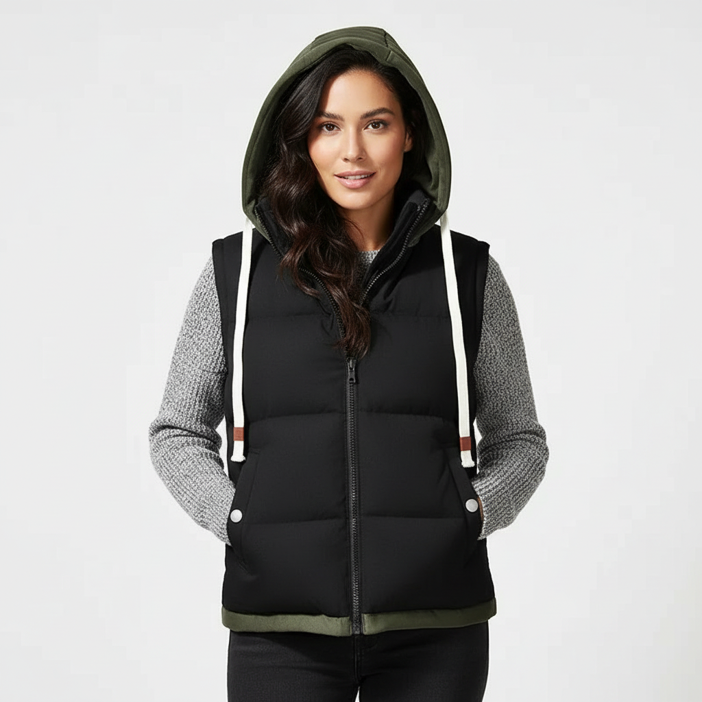 Gevoerde dames bodywarmer met capuchon – Mara