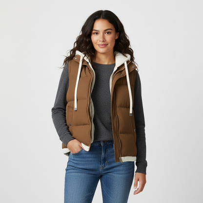 Gevoerde dames bodywarmer met capuchon – Mara