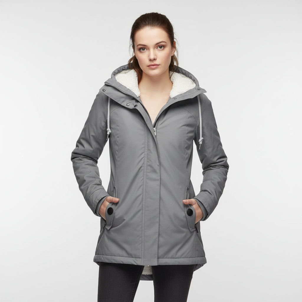 Gevoerde dames parka met teddyvoering en capuchon