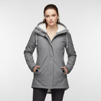 Gevoerde dames parka met teddyvoering en capuchon