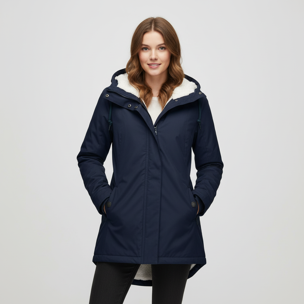 Gevoerde dames parka met teddyvoering en capuchon