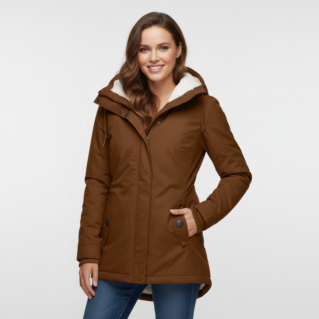 Gevoerde dames parka met teddyvoering en capuchon