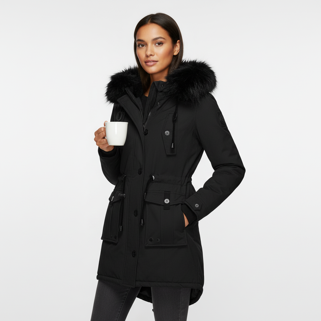Gevoerde parka met faux fur capuchon – winterjas dames