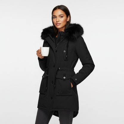 Gevoerde parka met faux fur capuchon – winterjas dames