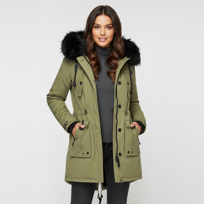 Gevoerde parka met faux fur capuchon – winterjas dames