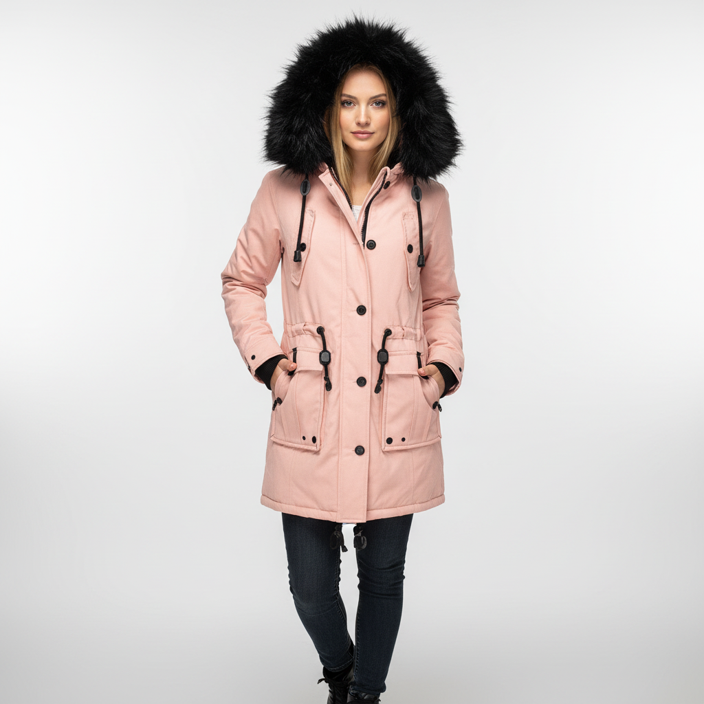 Gevoerde parka met faux fur capuchon – winterjas dames
