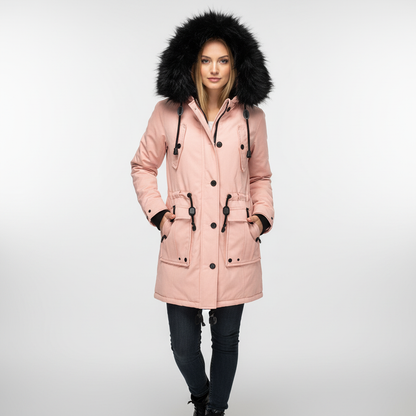 Gevoerde parka met faux fur capuchon – winterjas dames