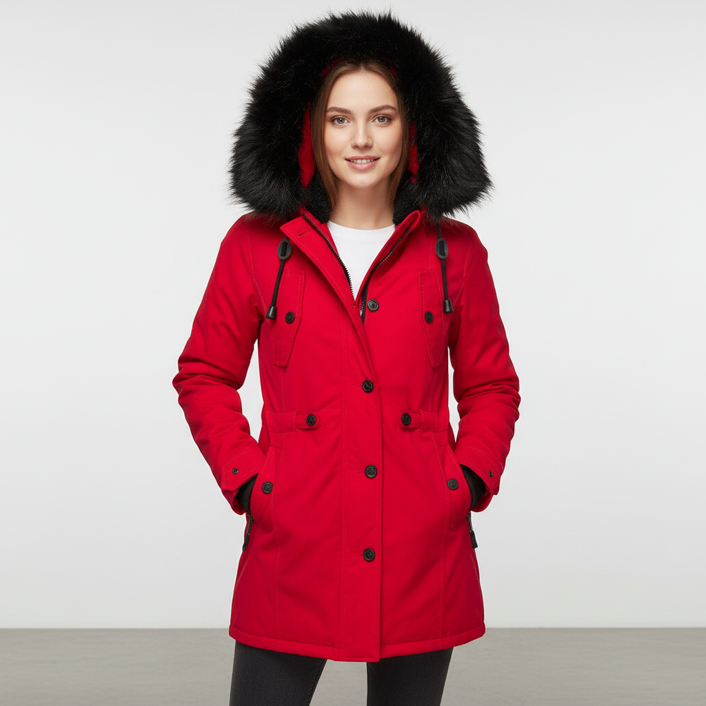 Gevoerde parka met faux fur capuchon – winterjas dames