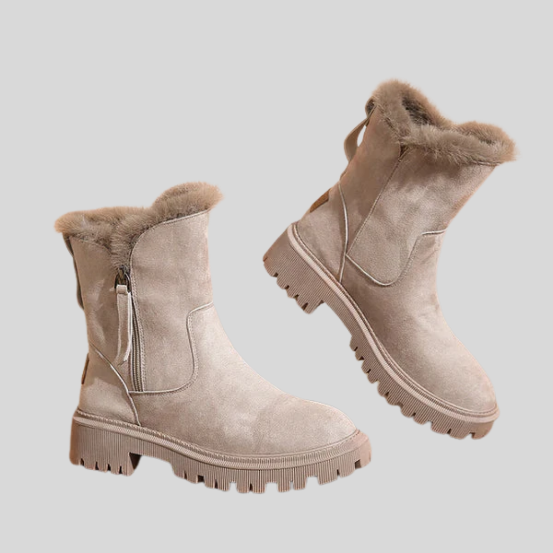 Gevoerde winterlaarzen voor dames met stevige zool en warme voering