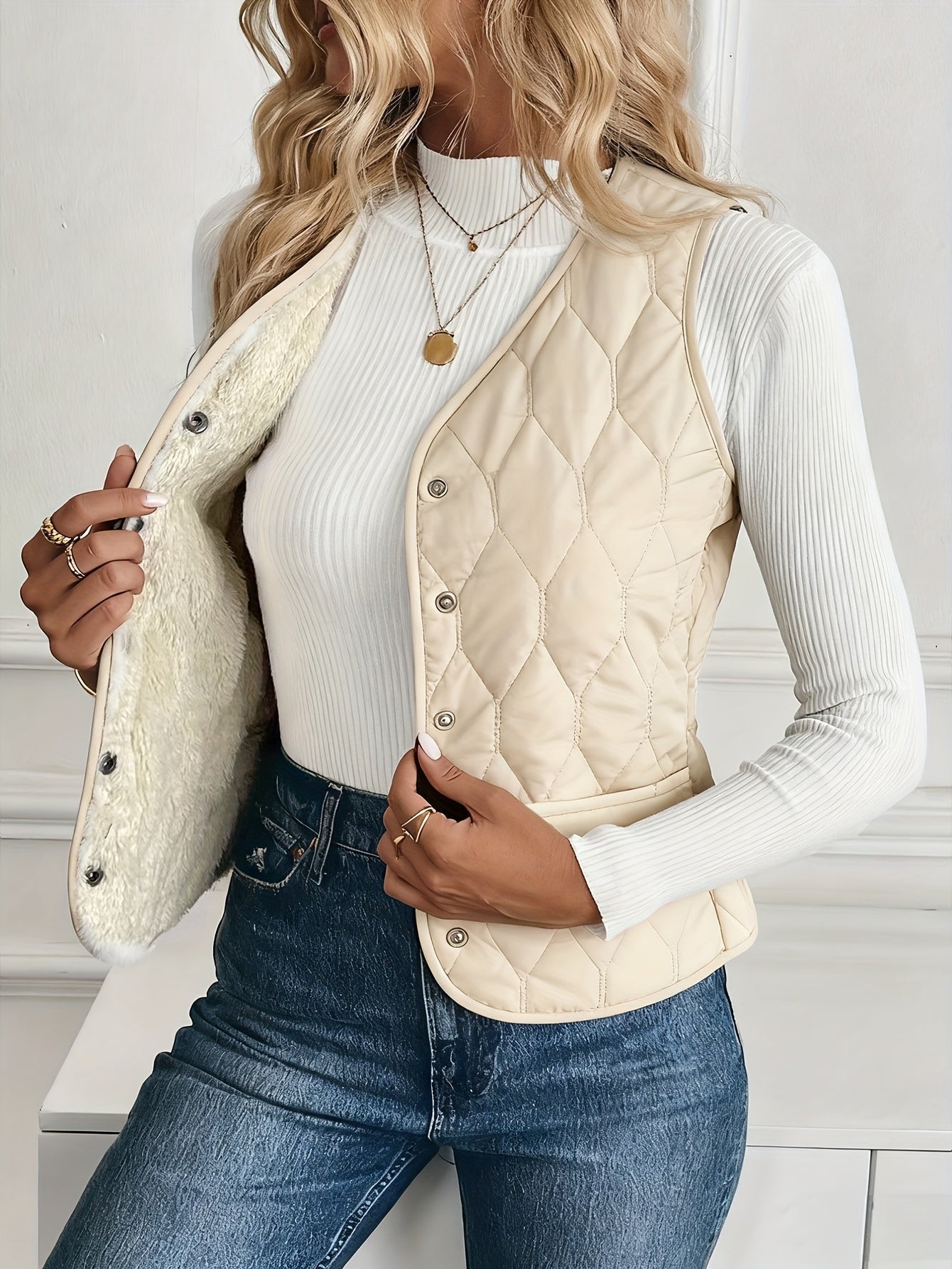 Gewatteerde dames bodywarmer met teddyvoering – Elara
