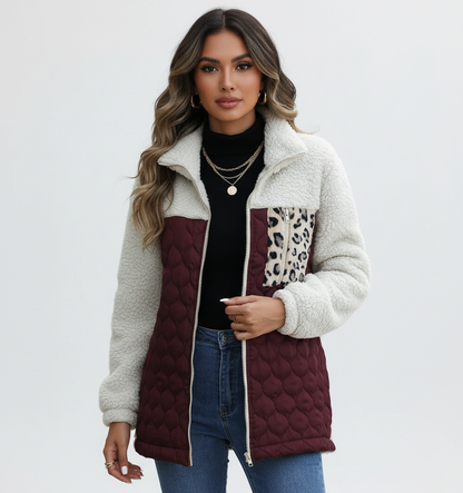 Gewatteerde dames teddy jas met luipaard detail – Feroce