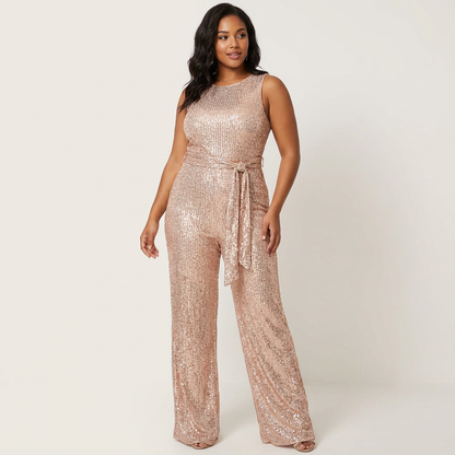 Glamoureuze dames glitter jumpsuit met open rug
