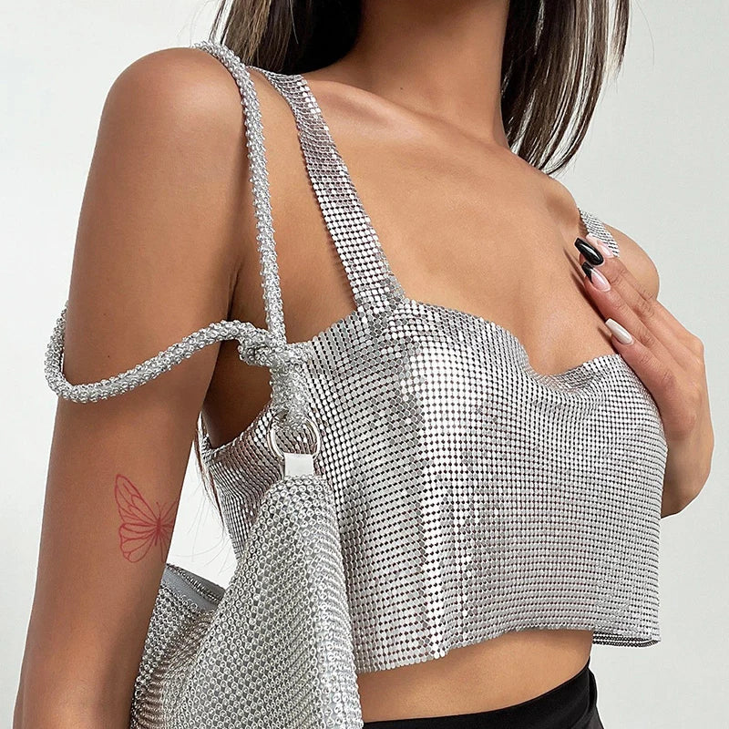 Glinster Cropped Top voor Vrouwen met Smalle Schouderbanden