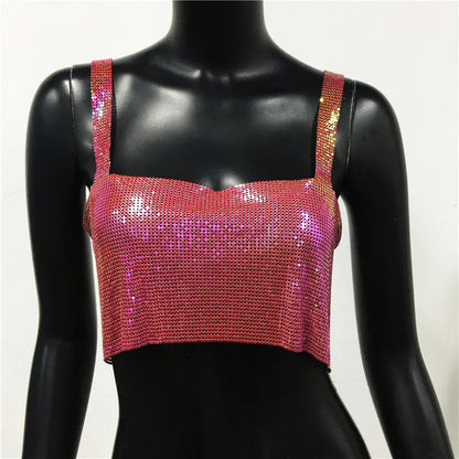 Glinster Cropped Top voor Vrouwen met Smalle Schouderbanden