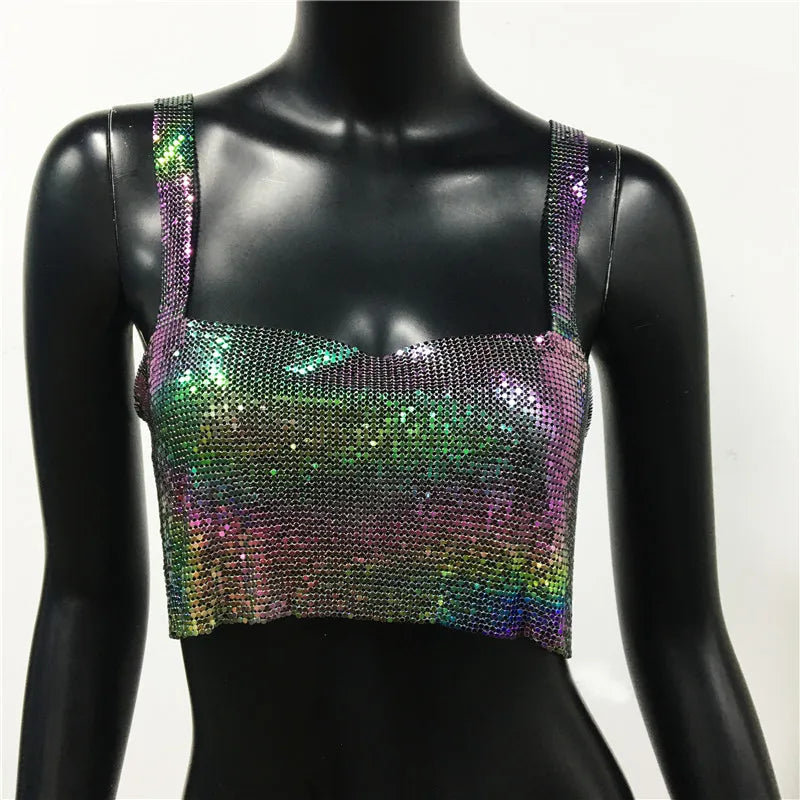 Glinster Cropped Top voor Vrouwen met Smalle Schouderbanden