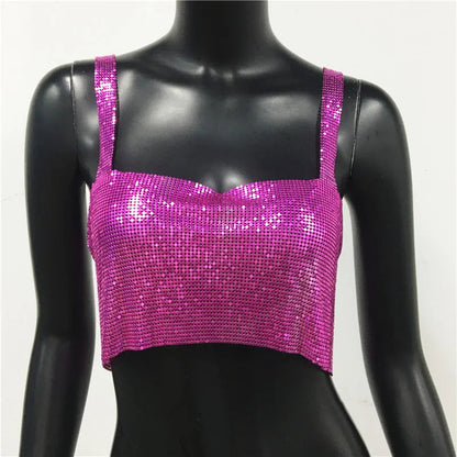 Glinster Cropped Top voor Vrouwen met Smalle Schouderbanden