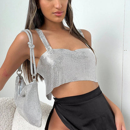 Glinster Cropped Top voor Vrouwen met Smalle Schouderbanden