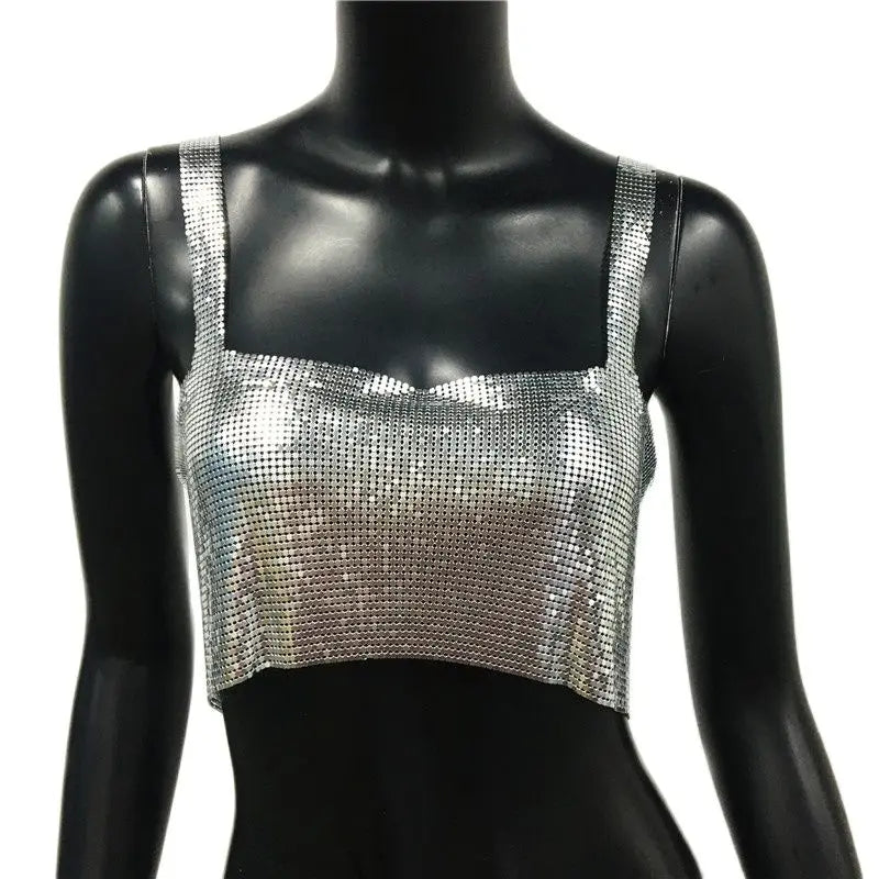 Glinster Cropped Top voor Vrouwen met Smalle Schouderbanden
