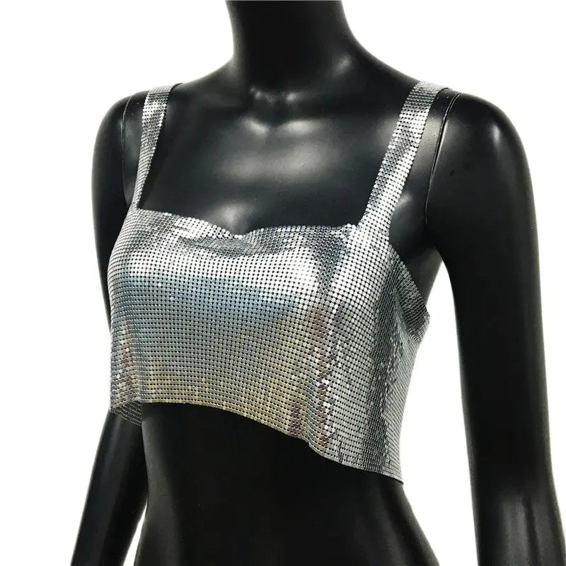 Glinster Cropped Top voor Vrouwen met Smalle Schouderbanden