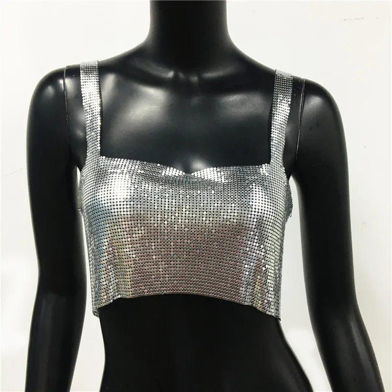 Glinster Cropped Top voor Vrouwen met Smalle Schouderbanden