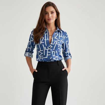 Grafische blouse met omlegkraag