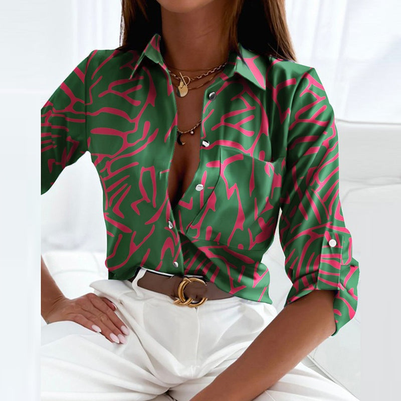 Grafische blouse met omlegkraag