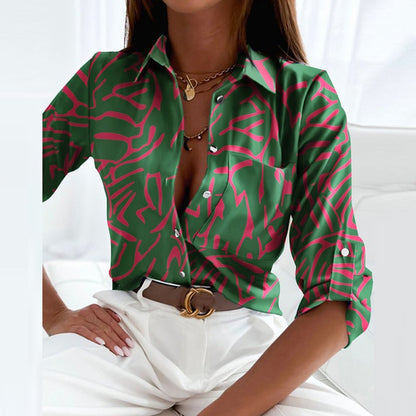 Grafische blouse met omlegkraag