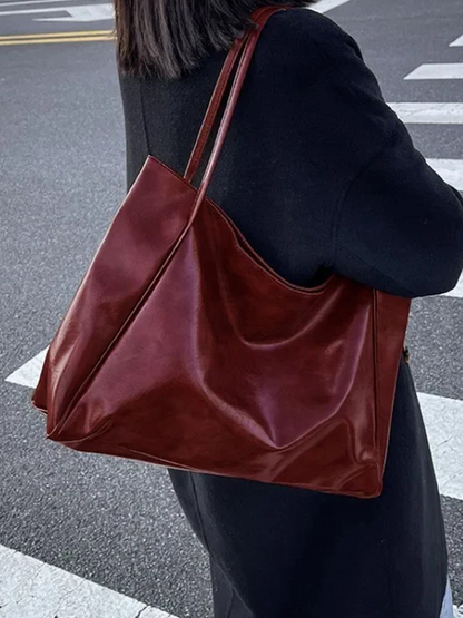 Grote Dames Leren Schoudertas Shopper in Burgundy Rood