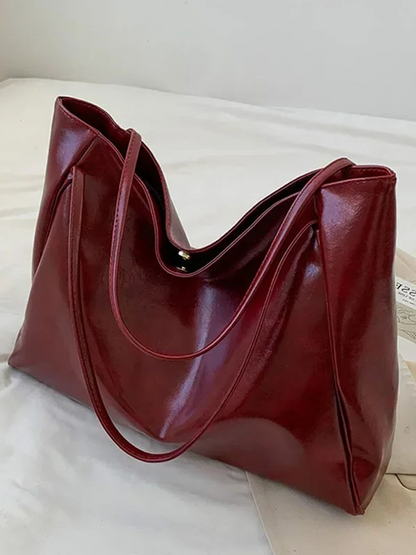 Grote Dames Leren Schoudertas Shopper in Burgundy Rood
