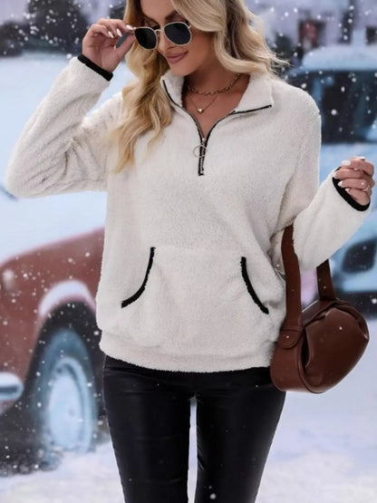 Half-zip teddy fleece pullover voor dames