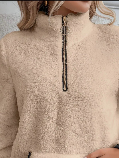 Half-zip teddy fleece pullover voor dames
