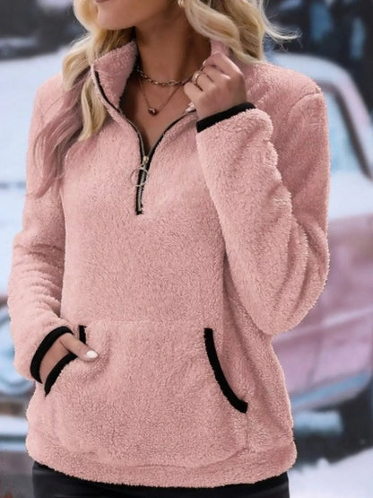 Half-zip teddy fleece pullover voor dames