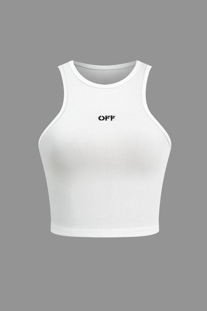 Henrietta | Witte Geribbelde Racerback Crop Top met Hoge Hals