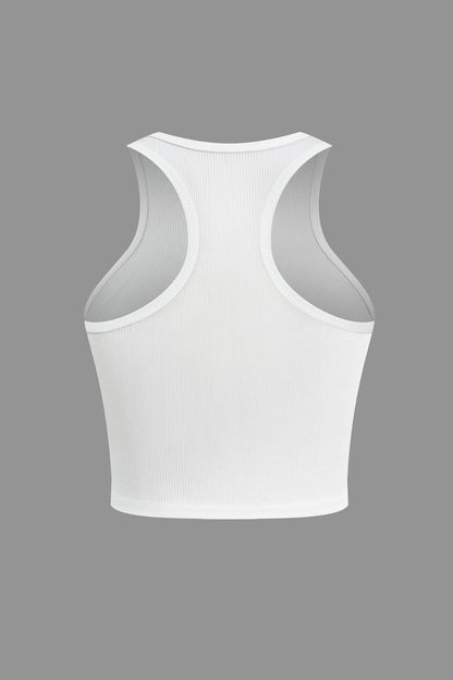 Henrietta | Witte Geribbelde Racerback Crop Top met Hoge Hals